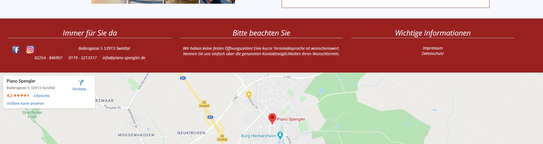 Die Fußzeile mit allen relevanten Kontaktdaten.